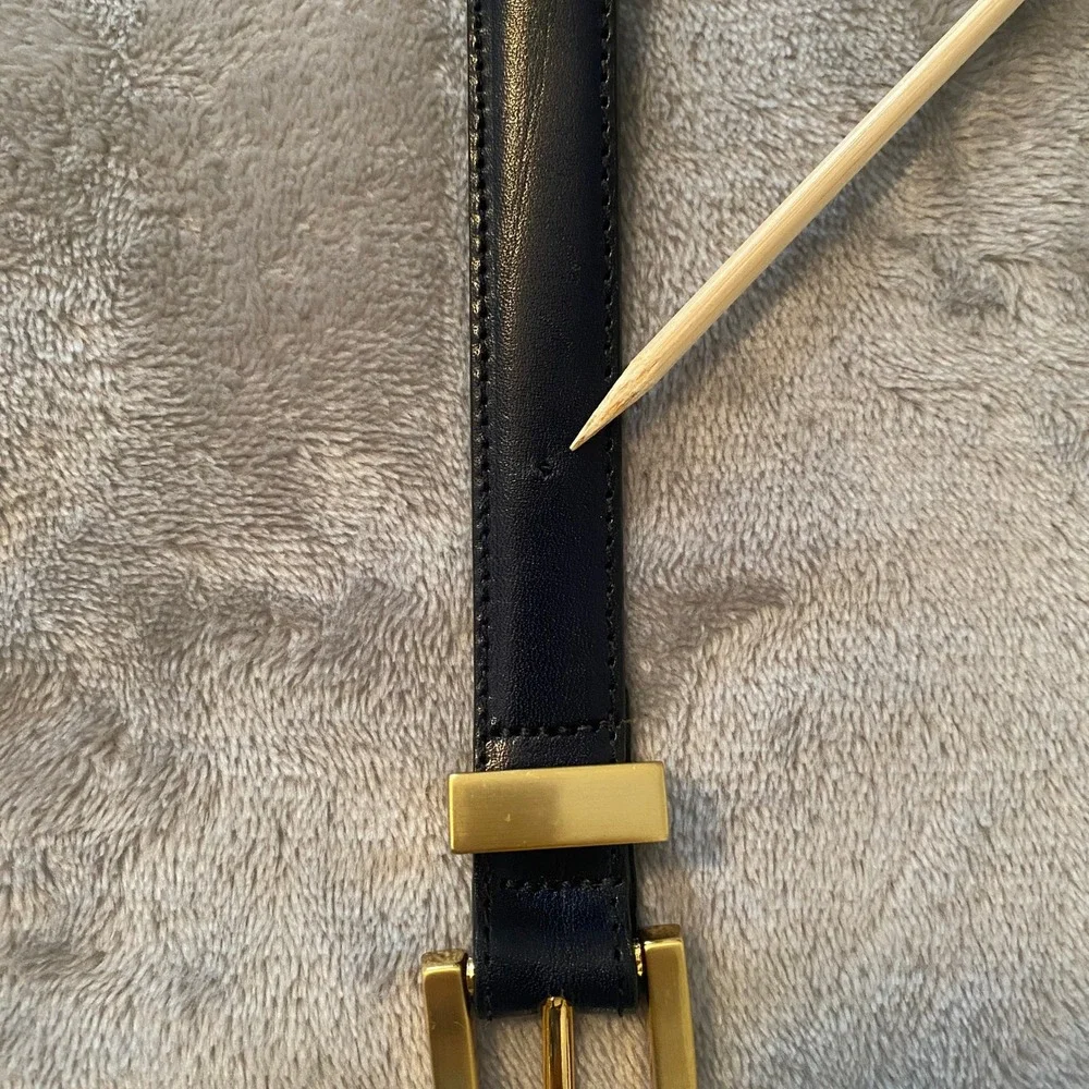 Talbots Belt Sz Large Black Leather Gold Chain Link Skinny Preppy Equestrian